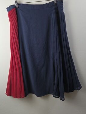 Tommy Hilfiger Navy & Red Pleated Midi A-Line Skirt Sz 14 Euro Boho Farmhouse